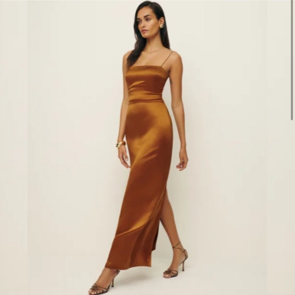 Reformation Frankie Silk Dress in Copper size 6